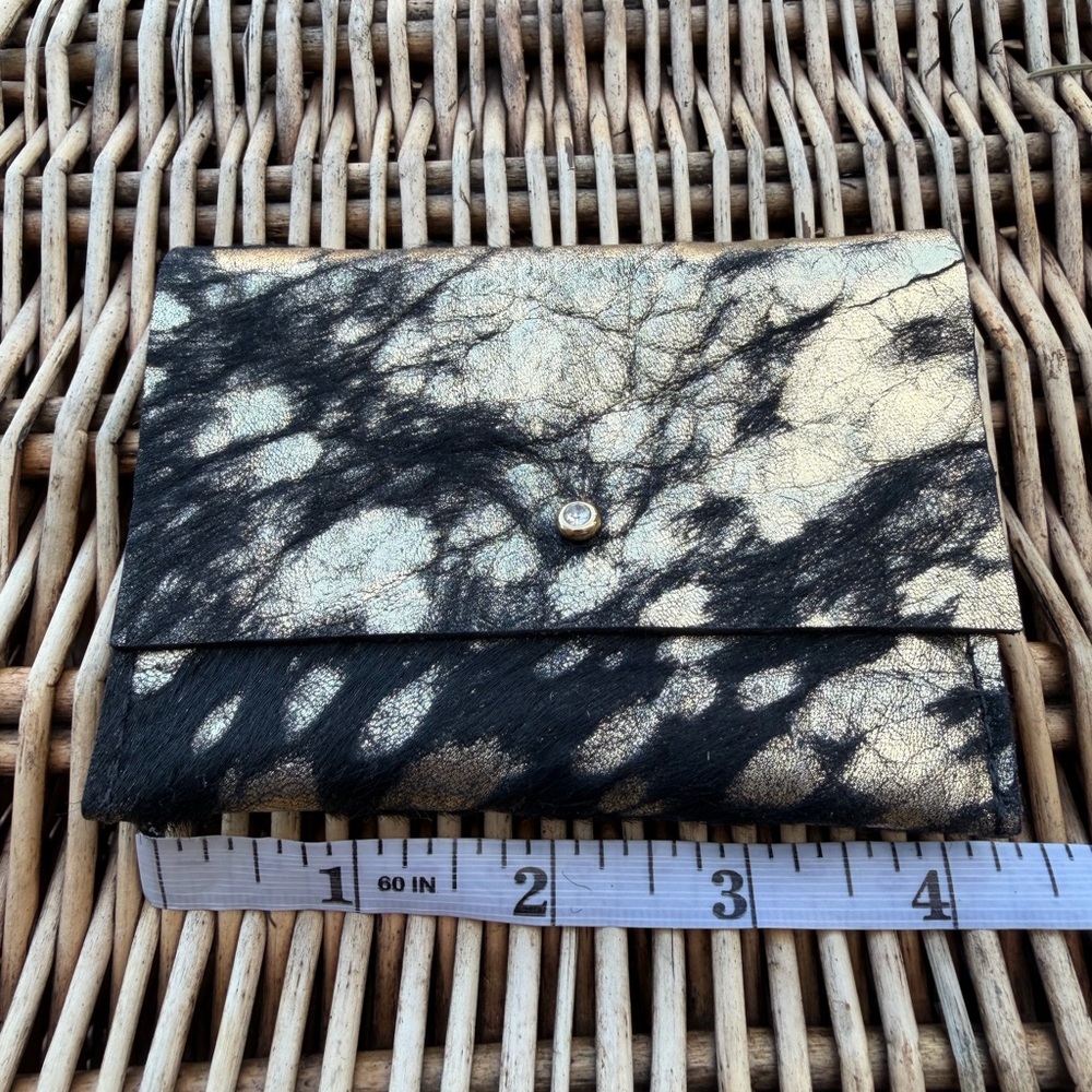 NWOT Pony-Hair-calf on hide leather clutch wallet metallic foil gold stud dyed
